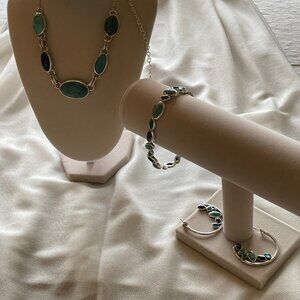 Barse Turquoise, Lapis and Green Glass necklace, bracelet and earrings set